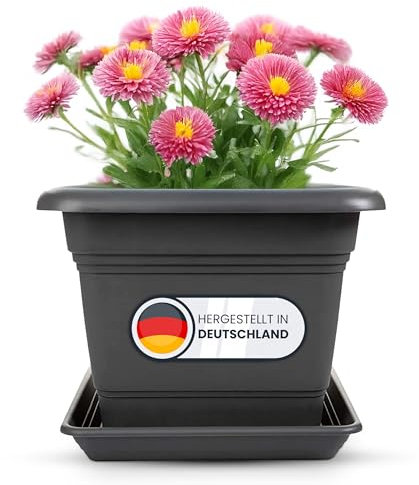 Lot de 1 grand pot de fleurs extérieur - 48 x 48 cm - 84 l - Anthracite - XXL - Pot de fleurs robuste - Design moderne - Pour jardin et terrasse