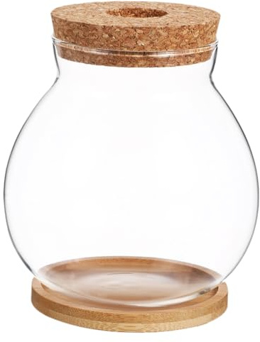 Sosoport Glass Fish Bowl Hydroponic Glass Fish Tank with Lid Small Round Bowl Mini Aquarium for Betta Desktop Terrarium for Office Decor