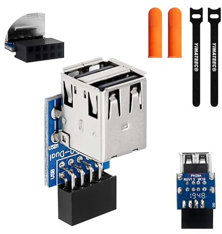 YIMATEECO Motherboard USB 9Pin Adapter,9Pin/10Pin Motherboard Female Header to Dual USB 2.0 A Female Internal Header Adapter Converter,for Desktop Vertical Type(Type-A)