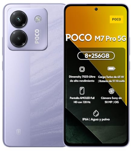XIAOMI Smartphone M7 Pro 5G 8+256 GB, Morado, con NFC, sin Cargador, batería de 5110 mAh, TurboCharge de 45 W, Pantalla AMOLED HD de 120 Hz