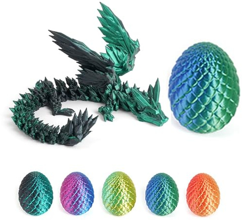 JSRHEEM Œuf de dragon mystique 3D avec dragon éclotant - Cadeau fantastique unique et magique de Pâques - Pour collectionneurs et fans de décoration (dragon volant - Vert et noir)