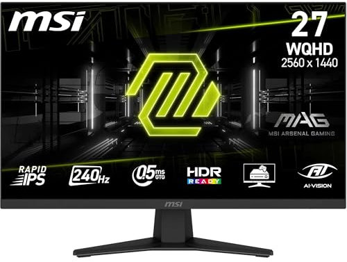 MSI MAG 274QF X24 27 WQHD Gaming Monitor - Rapid IPS Panel 2560x1440 240Hz 0,5ms HDR Ready, AMD FreeSync Premium, AI Vision, HDMI 2.0b, DPort 1.4, Bord, neigbar, VESA kompatibel, Schwarz