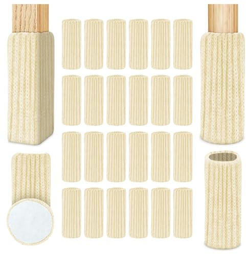 OSDUE Calcetines para Patas de Silla, 24 Piezas Calcetines para Silla Protectores de Suelo, Protector Chair EláSticos de Mesa Tejidos, para Todas Las Formas Patas De Muebles, Antideslizantes Blanco