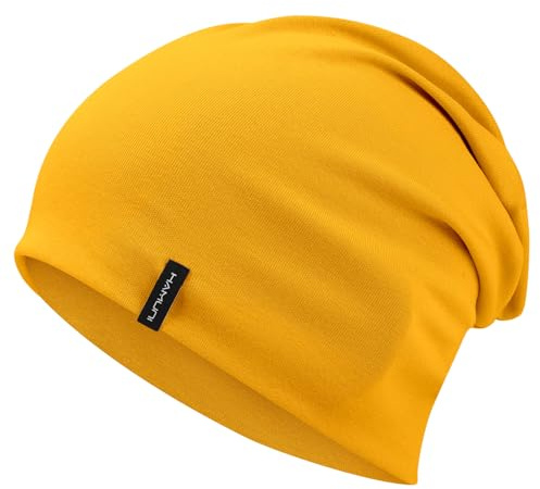 HAMUNI Slouchy Beanie Mütze Damen, Bequeme Baumwolle Mütze Herren, Doppellagige Weiche Winddichte Dünne Mütze, Klassische Modische Beanie Mütze Perfekt für den Alltag und Übergangszeiten (Gelb)