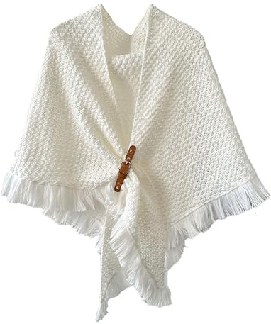 2025 Winter Herbst Damen Poncho mit großer Vorderseite, gestrickt, elegant, Umhang, weiß, Einheitsgröße