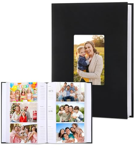 EXIN DEHCEN Album Fotografico 10x15 cm 300 Foto con Spazio per Scrivere, Grande Album Fotografico in Lino con Finestra Frontale, per Famiglie, Matrimoni, Viaggi (Nero)