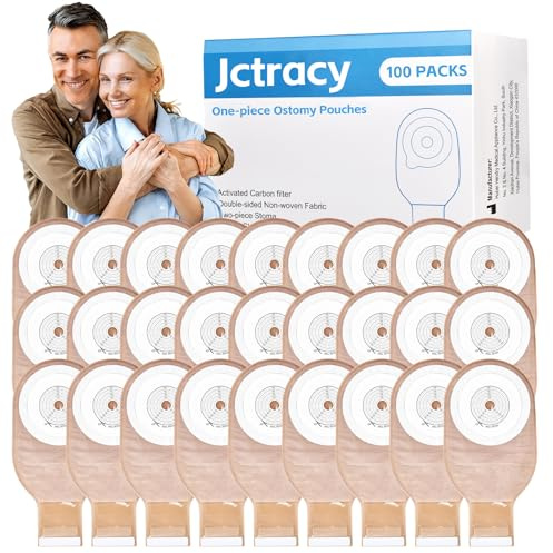 100 PCS Colostomy Bags, Jctracy One Piece Ostomy Supplies, 15mm-60mm Cut to Fit Ostomy Bag Drainable Pouches with Closure for Ileostomy Stoma Care