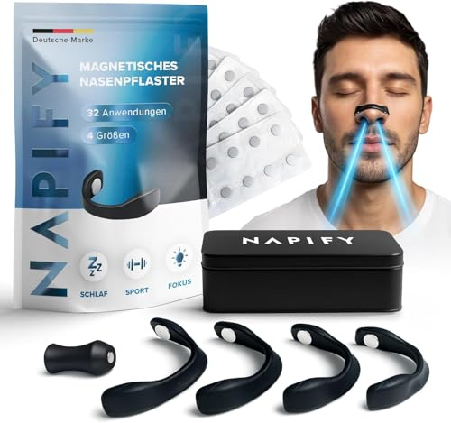 Nasenpflaster Magnet (32 Tage) – Nasenpflaster Magnetisch gegen Schnarchen – Starker Kleber aus Deutschland – für freies Atmen, Sport-Performance & mehr Fokus Anti Schnarch Schnarchstopper-NAP-S2