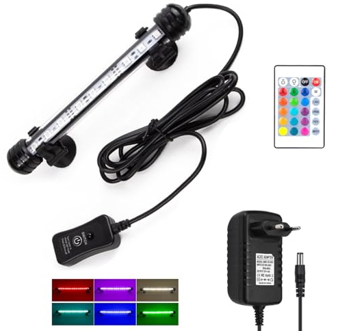 LED Éclairage Aquarium Lampe, LED Aquarium Light RGB Lampe Tube Aquarium Dimmable Submersible IP68 étanche pour Aquariophilie Fish Tank Lights Lampe d'aquarium (Coloré, 18cm)