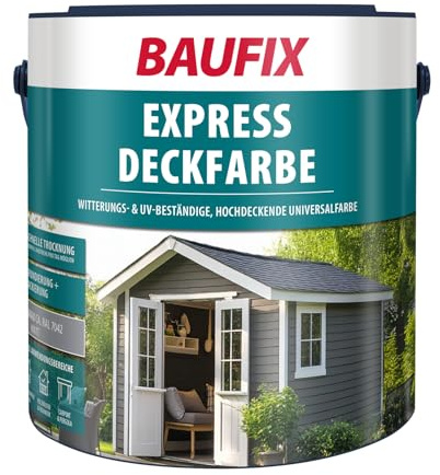 BAUFIX Express Deckfarbe Mittelgrau, Matt, 2,5 Liter, Wetterschutzfarbe für Holz/Putz/Mauerwerk/Möbel/Zäune, Langlebig, für Innen und Außen