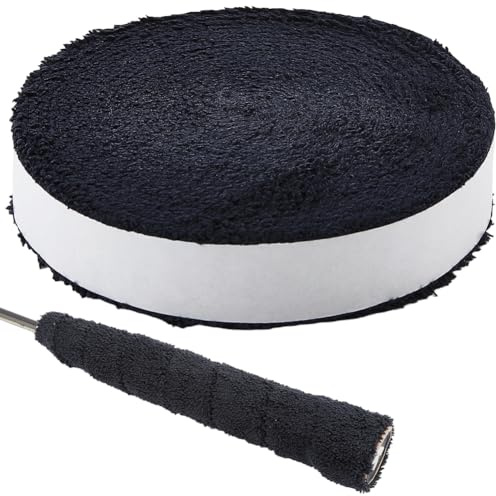 CREATCABIN 16.4FT Tennis Towel Racket Grip Tape Black Badminton Racquet Grip Tape OverGrip Anti-Skid Sweatband Wraps Absorbent Towel Roll Shock Reduction for Pickleball Racket Bike Handle Fishing Rod