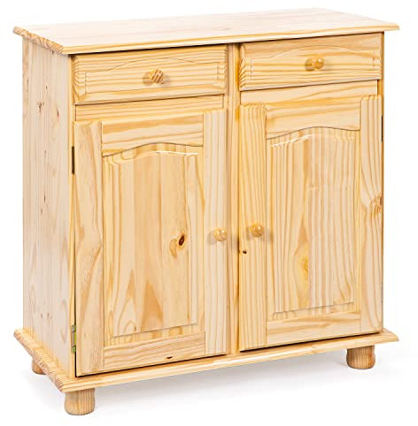 Inter Link – Landhausstil Kommode – Sideboard – Sideboard Buffet – Landhausstil – Beistellschrank - Kiefer massiv – 2 Türen – 2 Schubladen – Natur lackiert - Pamina