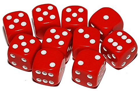 10 x 16mm Opaque Plastic Dice (Red)