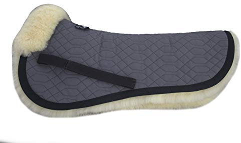 Engel Reitsport | SAKIS1-M-GRA-MED | Sattelkissen mit echtem Merino Lammfell | Fellrand vorne | Steppstoff grau Fell med. | Grösse M