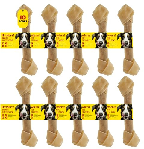HOWLERS 8 Rawhide Dog Chew Treat Knotted Bones - Pack of 10