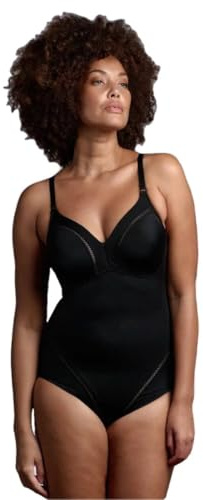 LEPEL Body Contenitivo Liscio Senza Ferretto in Microfibra Elastico con Coppa C Preformata con Elegante Motivo Decorativo Art.Dafne (7, Nero)
