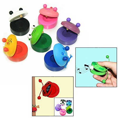 OFKPO 6 Stück Karikatur Tiere Kastagnetten aus Holz,Baby Lernen Musikinstrumente Spielzeug