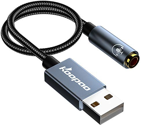 KOOPAO USB A to 3.5mm Jack Audio Adapter, External Sound Card Microphone Headphone Adapter USB to Audio Jack Headset TRRS Convertor for PC,PS5,Switch,Laptop,PC,MAC,Android