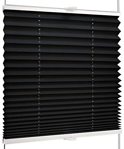 SchattenFreude Basic Klemmfix-Plissee für Fenster | Mit Klemm-Haltern | Ohne Bohren | Schwarz, Breite: 115cm x Höhe: 130cm