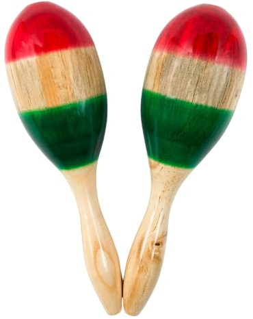 Needzo Maracas Musical Instrument, Large Wooden Tri-Colored with Palm Tree Silhouette, Latin Percussion, for Adults, Set of 2, 12 Inches