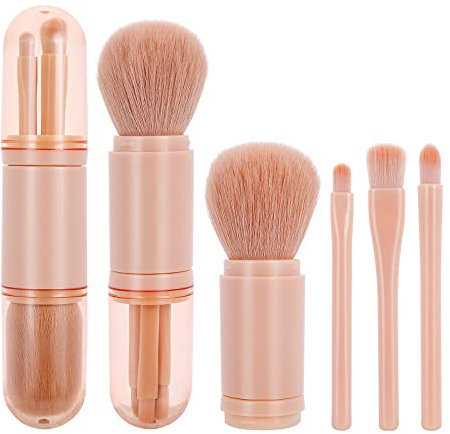 Molain Lot de petits pinceaux de maquillage 4 en 1 Portable Pinceau à lèvres pinceau surligneur pinceau à fard à paupières pinceau à fond de teint mini pinceau de maquillage rétractable