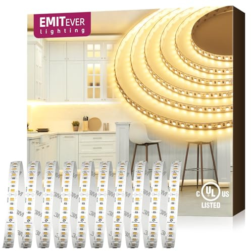 EMITEVER LED Strip Lights 3000K, UL 24V LED Tape Light Warm White, Ra 95+, IP30, 32.8ft, 2.9W/ft, 240+Lumens/ft, 1200LEDS/Spool, UL Listed 5 Year Warranty (Power Supply Sold Separately)