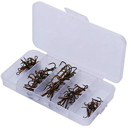 Nimoa 50 Stück Drillinge Angelhaken Set, Karbonstahl Geschärfter Drilling 5 Größen 2/4/6/8/10 Tackle Brown
