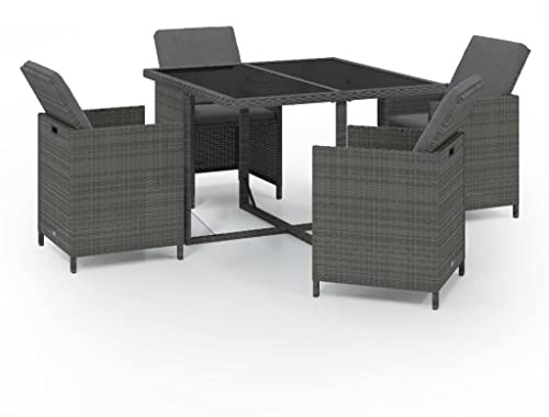 vidaXL Gartenmöbel 5-TLG. mit Auflagen Gartengarnitur Sitzgarnitur Sitzgruppe Gartenset Gartentisch Gartenstuhl Tisch Stühle Poly Rattan Grau
