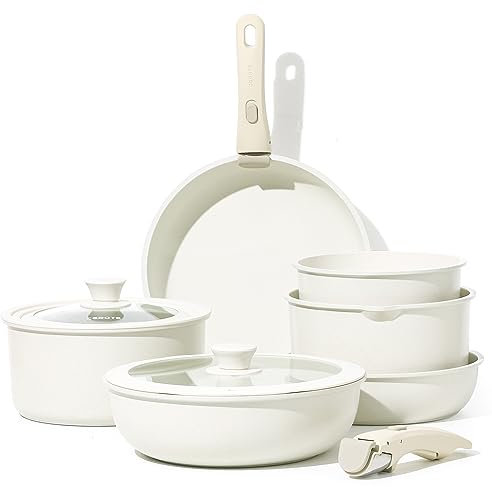 CAROTE Essential Batteria di Pentole con manici amovibili 10 Pezzi,Set Padelle Antiaderenti 22/26cm,Casseruola 18/20/22cm,Wok 26cm con Coperchi, per Induzione,Gas e Forno