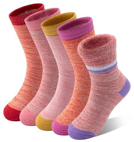 TRAMLE Girls Kids Thick Socks, 5 Pairs Thermal Warm Winter Walking Striped Hiking Girls Socks for Toddler 10-14 Years