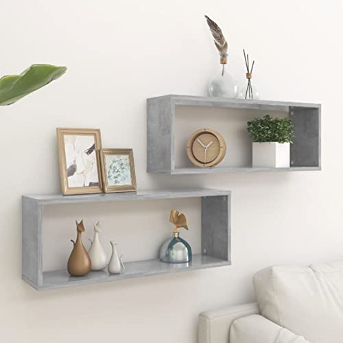 IKAYAA 2 unidades de estantes en forma de cubo, estantes flotantes, color gris hormigón, estantería de pared, 60 x 15 x 23 cm, material de madera, para salón, dormitorio, pasillo
