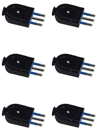 6 Pezzi Spina Elettrica, Spina 2P+T 250V, Spina Italiana Piatta, con Uscita Cavo Diritta (Spina Piccola 10A, Nero)