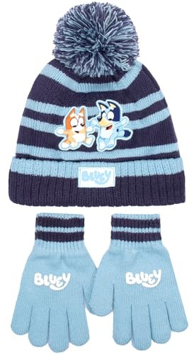 Bluey Wintermütze und Handschuhe für Kinder, warme und bequeme Beanie-Mütze und Handschuhe, Set für Kinder, Geschenk für Jungen und Mädchen im Alter von 2–7 Jahren, blau, Einheitsgröße