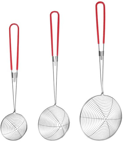 3 x Spiral-Drahtgitter-Löffel, Schöpflöffel mit langem Griff, Edelstahl-Spinnenschlitzlöffel, Spaghetti-Sieb, Schöpflöffel, Drahtlöffel