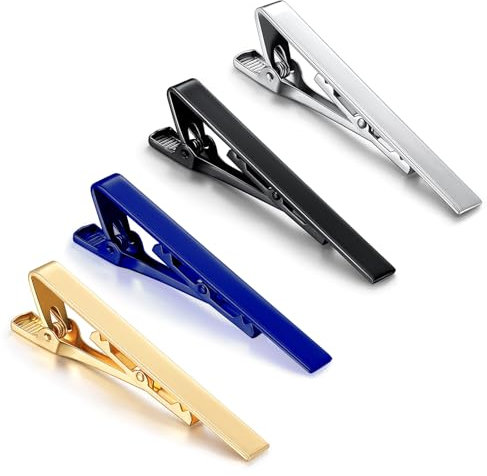 Prasacco 4 Stück Herren Krawattennadel, 4 Farben Krawattenklammern für Männer Klassische Krawattennadeln aus Kupfer Tie Clip Set für Meeting, Dating, Party, Hochzeiten, Vatertag, Valentinstag, Alltag