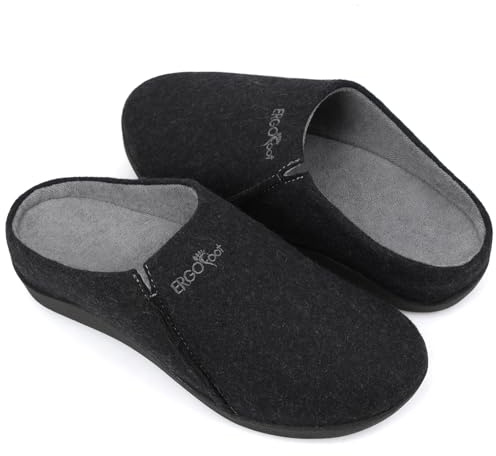 ERGOfoot Wool Orthopedic Slippers for Women Men, Arch Support | Orthotic Clogs, House Slippers, Non-Slip, Breathable, Warm Felt Upper, for Plantar Fasciitis, Flat Feet, for Indoor Outdoor