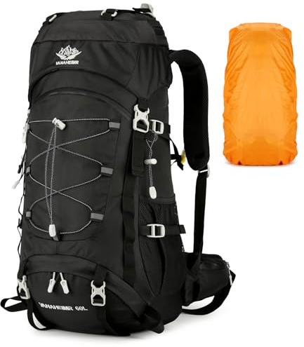 BAGROUPS Mochila Supervivencia 60 Litros Mochila de Senderismo Impermeable Bolsa de Viaje para Escalar Ligera con Funda Trekking Gran Mochilas para Montaña Camping Deportiva al Aire Libre Hombre Mujer