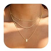 Chriscoco 3 st kedja guld damer lager halsband damer 14K guldpläterade kedjor set vattentät kedja silver guldkedja silverkedja med CZ hjärta kors hänge för kvinnor, Koppar, Ingen ädelsten