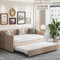 Schlafsofa 90x200 cm, Holz Multifunktionsbett, Ausziehbarem Bett mit Rollen, Chesterfield-Steppung Einzelbett, Kinderbett Jugendbett Massivholzbett mit Lattenrost, Leinen, Ohne Matratze, Hellbraun