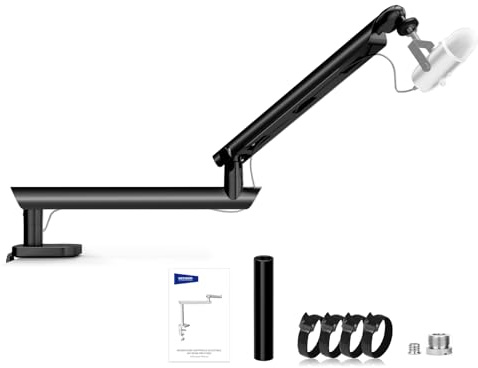 NEEWER Mikrofonstativ, låg profil, dämpad mikrofonhållare, bomarm, skrivbordsfäste med kulhuvud och 3/8 tum 5/8 tum adaptrar kompatibla med Blue Yeti Snowball HyperX QuadCast SoloCast Shure, Max