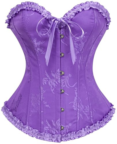 Vrapo Corset Bustier pour Femmes | Lingerie Galbante à Lacets Overbust avec Ceinture Amincissante, Violet, M