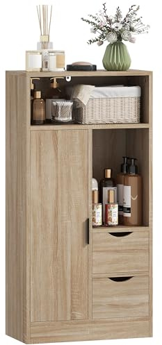 HOMCOM Mueble de Baño Estrecho con 2 Cajones 50x25x100 cm Natural