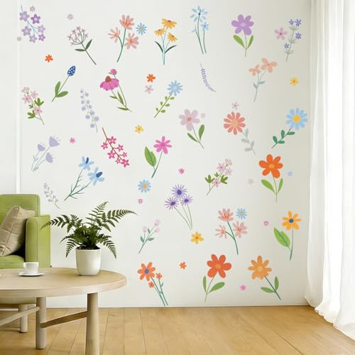 Vookkp Fiori Adesivi da Parete Colorati Fiori Adesivi da Parete in Stile Bohémien Adesivi Murali in Stile Retrò Adesivi Murali Camera da Letto Ragazzi e Ragazze Sticker Muro Decorazione