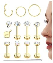 Morfetto 18G Piercing Tragus Acier Chirurgical Or Hypoallergénique Piercing Nez Labret Levre Conch Daith Medusa Filetage Interne Opale Cz Anti Helix Percing Cartilage Oreille 6mm