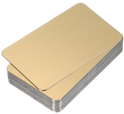 PATIKIL 0,5 mm visitkort i rostfritt stål, 12-pack borstade tomma namnkort lasergravering för gör-det-själv-presentkort, guld