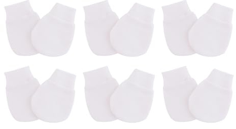6 Pares de Manoplas para Recién Nacidos, Guantes de Bebé 0-6 Meses y 6-12 Meses, unisex, Antiarañazos, Algodón Elástico (Blanco)