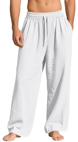 Bsrpolry Pantalones de hombre con bolsillos, pantalones casuales de algodón, pierna ancha, pantalones de salón
