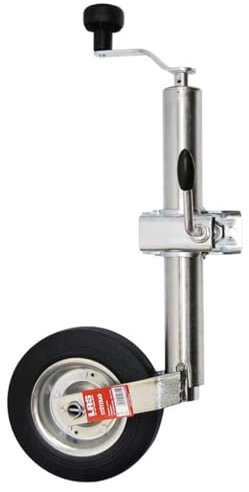 LAS 10617 Stützrad Anhänger, mit Kurbel, mit Halter, Knebelfeststeller, Vollgummi Reifen 25x5 cm, Silber, Schwarz