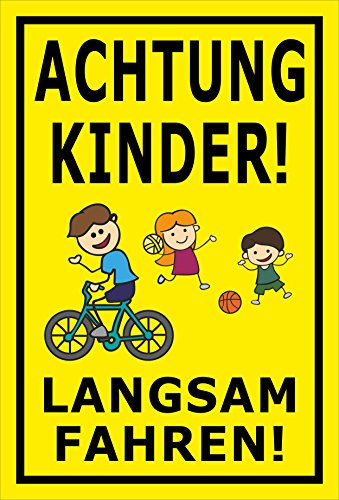Melis-Folienwerkstatt Schild Achtung Kinder - Langsam Fahren – 60x40 cm – 3mm Aluverbund – Bohrlöcher – mehrere Größen/Materialien