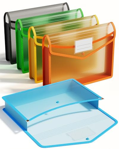 ThinkTex Dokumententasche A4 transparent, Dokumentenmappe mit Druckknopf, abheftbar Organizer Dokumente für Schule Büro Hause Reise - 5 Stück